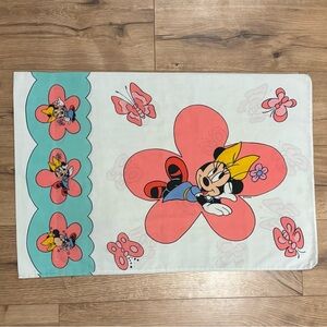 Vintage Disney Minnie Mouse Standard Pillow Case White Pink Butterfly